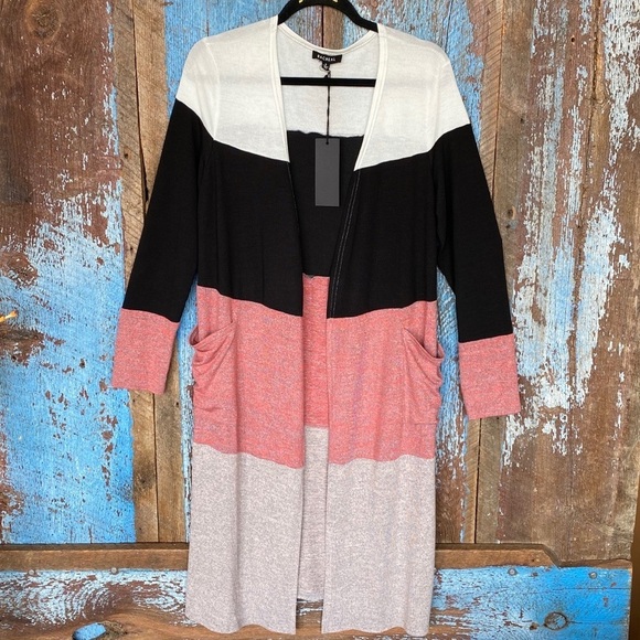 Racheal Black Color Block Duster Cardigan Sweater - Picture 1 of 7